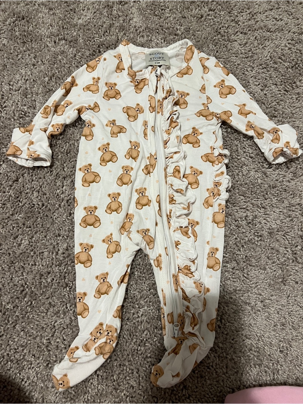 White Teddy Bear Ruffle Zip One-Piece for Kids